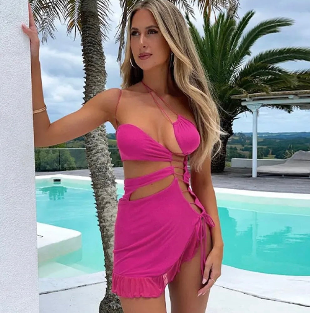 Lace Hollow Out Mini Dress