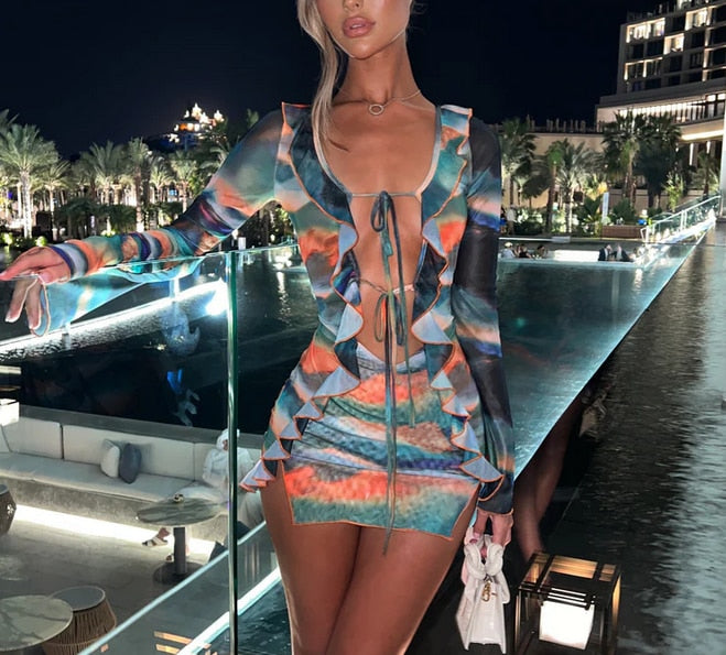 Tye Dye Ruffle Mini Dress