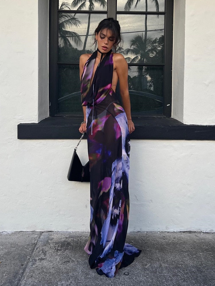 Multi Colour Backless Summer Dress