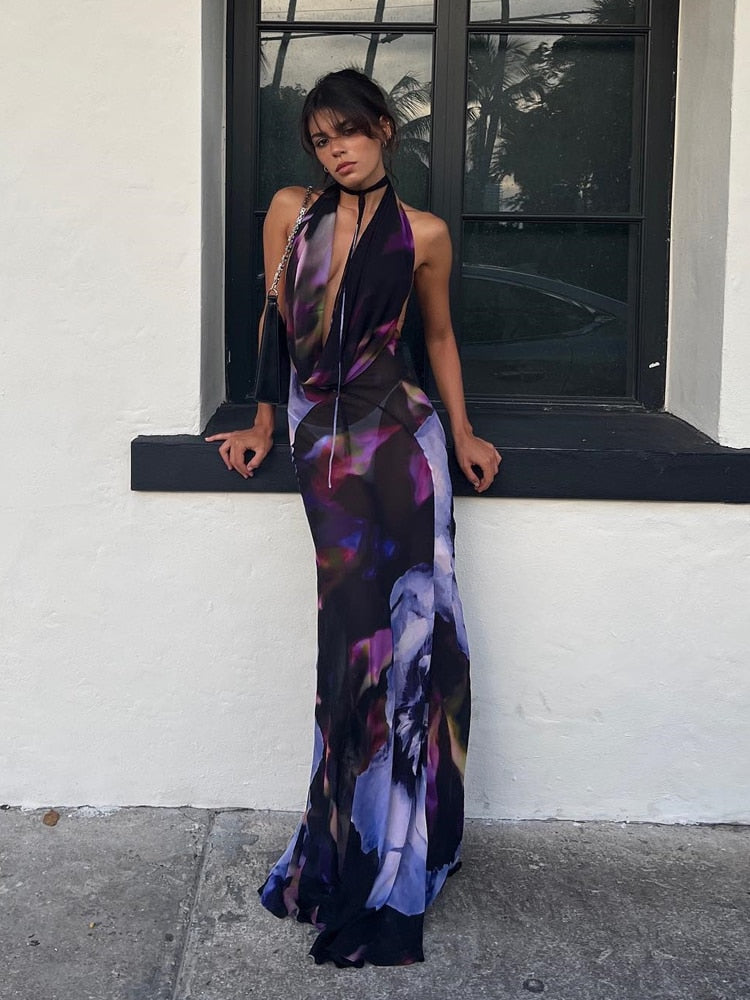 Multi Colour Backless Summer Dress